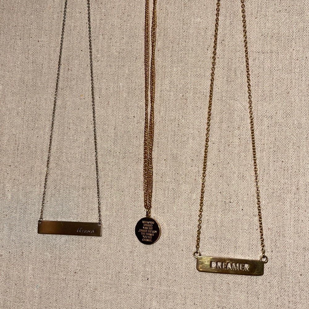 3 gold tag necklaces